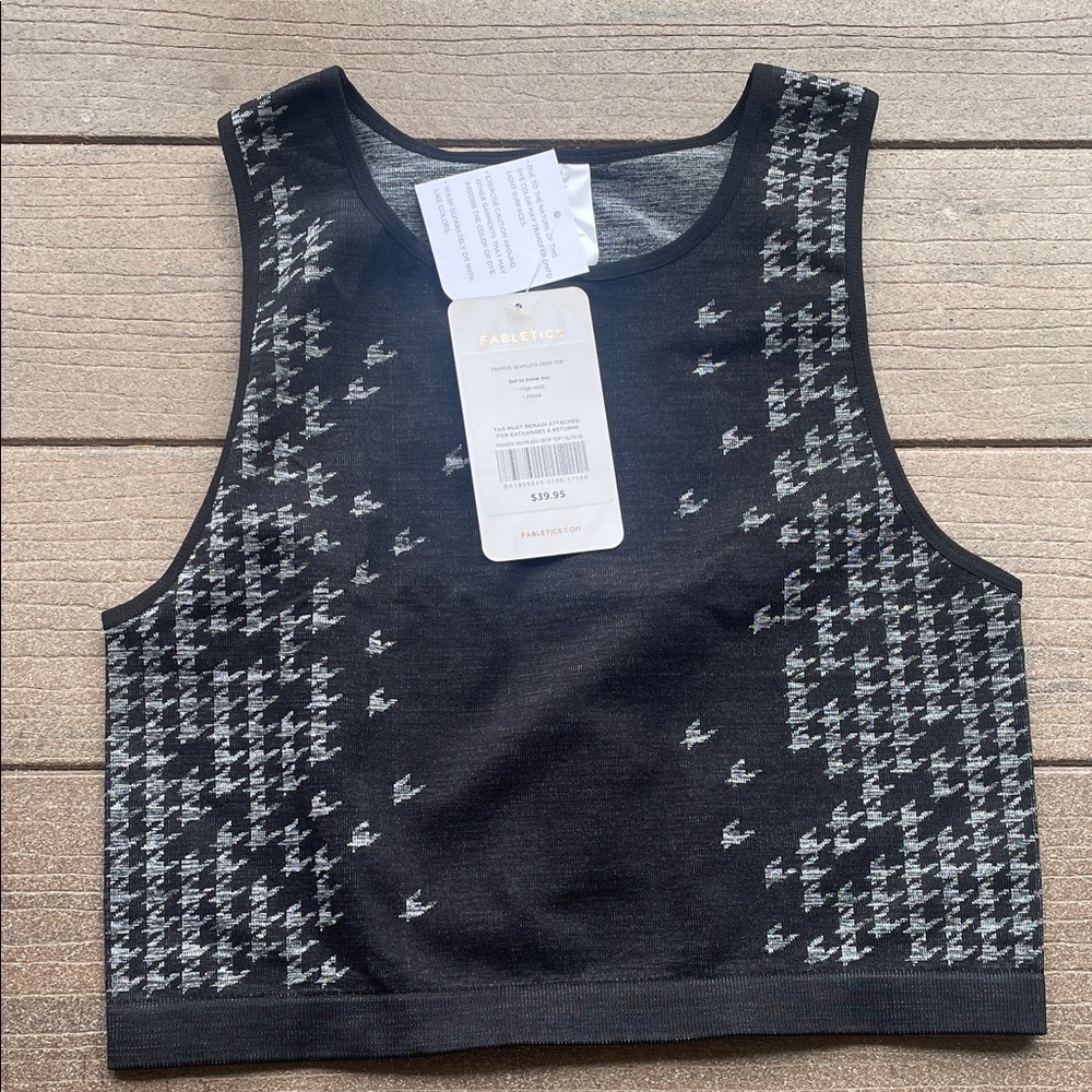 Fabletics Black and White Patterned High Neck Tank Top/Sports Bra-Size XL